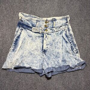 Vintage Palmettos Acid Wash Denim Shorts High Waist Pleated USA Made Blue Sz 13